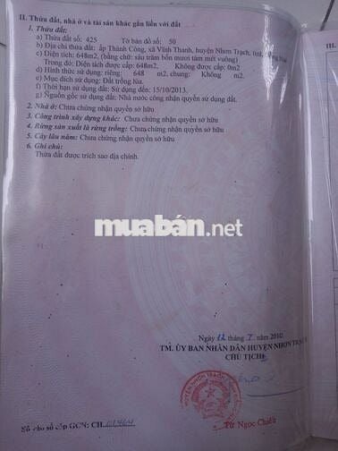 bán hoặc đổi đất vĩnh thanh nhơn trạch