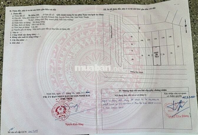 70M2 ĐẤT MẶT TIỀN BIỂN NINH CHỮ, GIÁ 1TY4, HƯỚNG NAM, ĐƯỜNG 10M, PR-NT