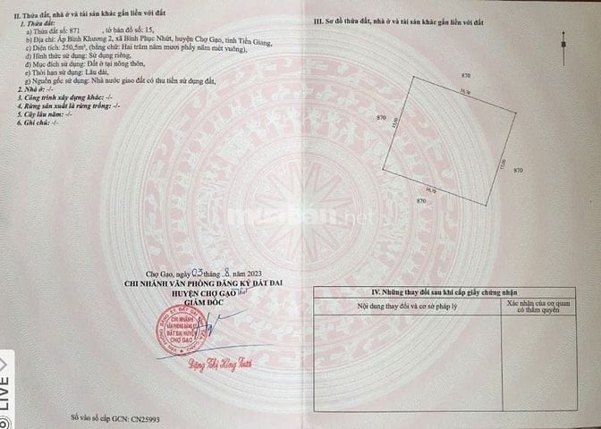 Cần Bán Đất Xã Bình Phục Nhứt, Chợ Gạo, Tiền Giang, DT 2.003 m²