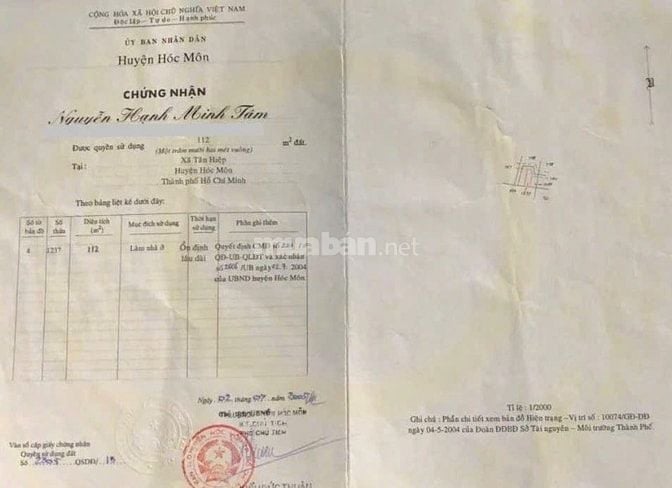 Cần Tiền Bán nhanh Căn nhà Ngay Tân Hiệp Hóc Môn Giá 93tr SổhồngRiêng 