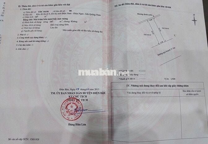 CHÍNH CHỦ BÁN LÔ ĐẤT ĐẸP – KHU ĐÔ THỊ SỐ 4, ĐIỆN NGỌC 147m2 đường 7m5