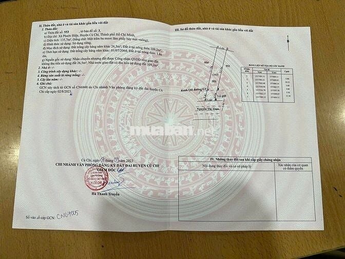 Cần bán lô đất Đ.Nguyễn Thị Thạo - Phước Hiệp, DT 136m2 giá 1,3 tỷ SHR