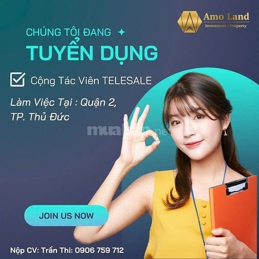 TUYỂN TELESALE CHECK THÔNG TIN CHỦ CĂN HỘ LƯƠNG CAO – QUẬN 2 