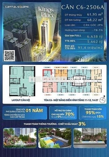 Căn hộ 62 m2 2 PN Capital Square P.Sơn Trà Đà Nẵng
