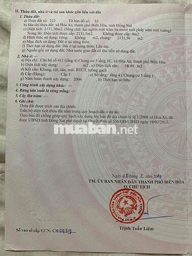 Căn hộ 58,49m2  Chung Cư Hoá An .