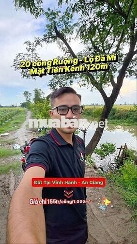 20 công ruộng, xe 2 bánh tới đất, mặt tiền kênh 120m