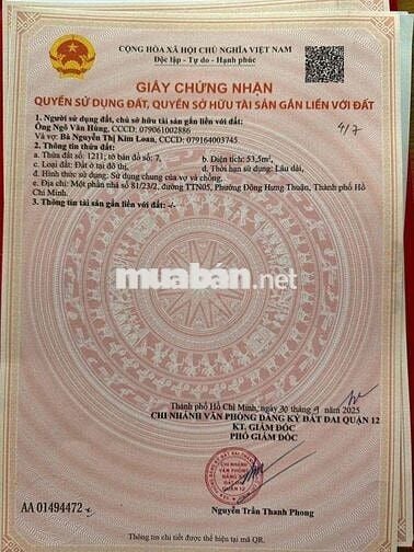 Bán lô đất 4x13m, hẻm 5m, đang làm đường, Tân Thới Nhất 5, Q12