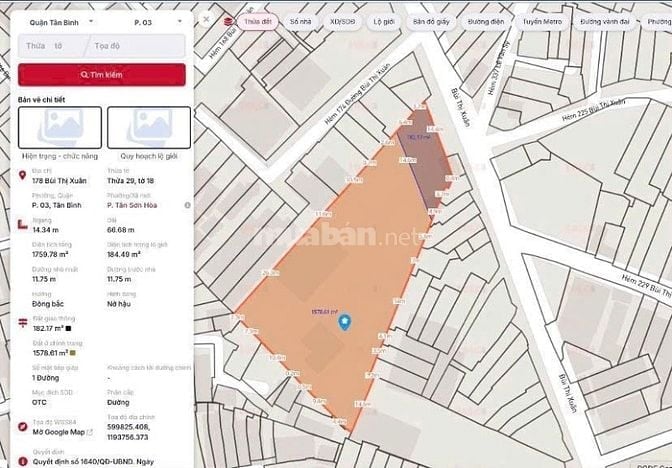 Bán đất mặt tiền Bùi thị Xuân 1577m2 