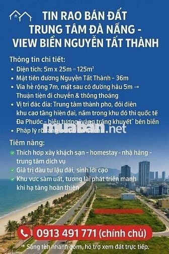 Siêu phẩm đất mặt tiền Đa Phước, trung tâm Đà Nẵng, view biển vầng tră