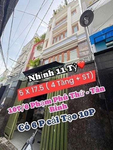 Bán nhà 4 tầng lầu, 107/6 Phạm Phú Thứ, P.11, Tân Bình