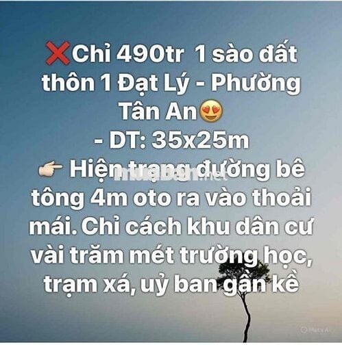 CHỈ 490tr 1 sào đất Thôn 1 - Đạt Lí- P. Tân An