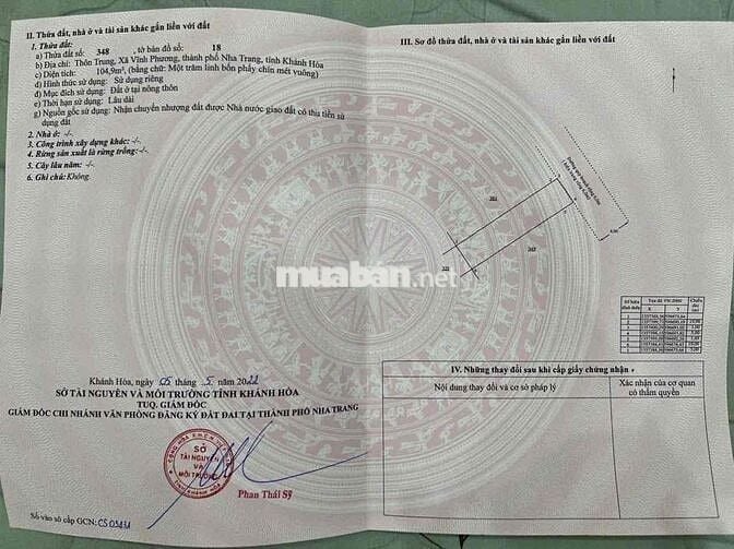 Bán Đất Thôn Trung Vĩnh Phương Nha Trang Đường 6m Hướng Đông Bắc