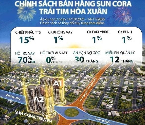 CORA TOWER ĐN CƠ HỘI SỞ HỮU CĂN HỘ TRUNG TÂM HÒA XUÂN CHỈ 600 TRIỆU