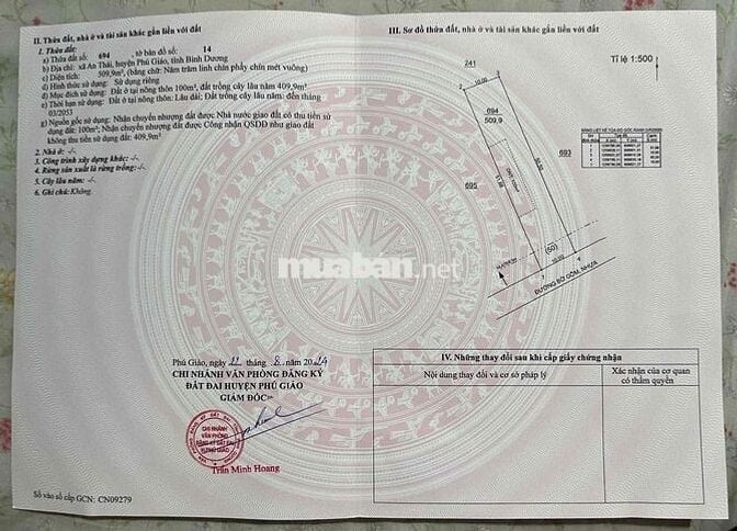Cần bán gấp miếng đất mặt tiền đường nhựa 10x50m ở phú giáo bình dương