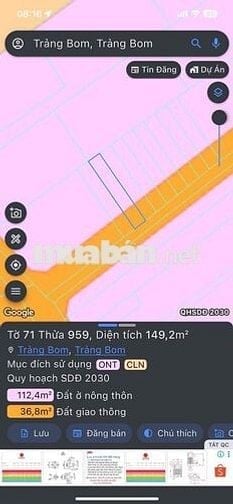 BÁN ĐẤT CHÍNH CHỦ 5X29M THỔ CƯ ĐƯỜNG BÊ TÔNG TRẢNG BOM