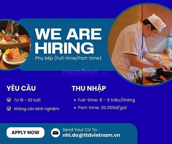 Tuyển Phụ bếp Không yêu cầu kinh nghiệm