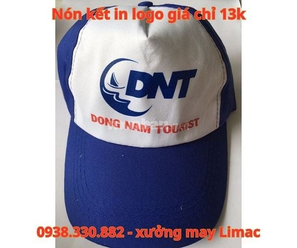 Địa chỉ in nón kết xanh bích mạc trắng logo Dong Nam Tourist