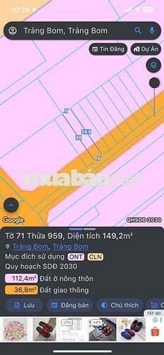BÁN ĐẤT THỔ CƯ 5X29M SÁT CHỢ SÔNG TRẦU TRẢNG BOM ĐN