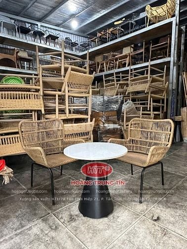 Bàn ghế cafe đan sợi nhựa giả mây