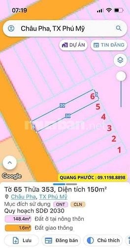 Chỉ 1ty050 sở hữu ngay lô đất KDC bàn cờ Châu Pha, TX.Phú Mỹ