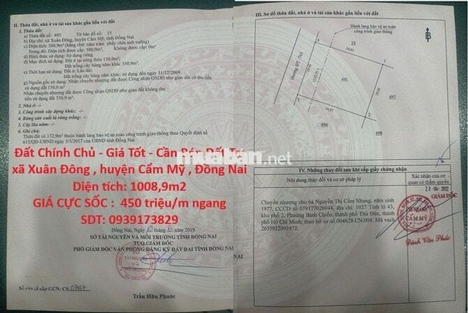 ĐẤT Giá Tốt - Cần Bán Đất Tại xã Xuân Đông , huyện Cẩm Mỹ , Đồng Nai