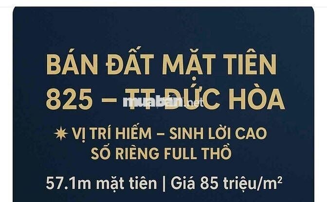 🔥 CHÍNH CHỦ GỬI ĐẤT MẶT TIỀN ĐƯỜNG 825 – TRUNG TÂM THỊ TRẤN ĐỨC HÒA 🔥