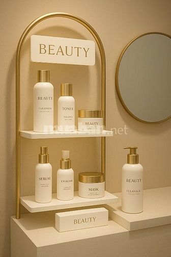 Nhân viên đứng giới thiệu mỹ phẩm 