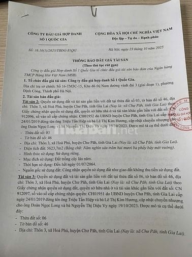 CÔNG TY ĐẤU GIÁ HỢP DANH SỐ 1 QUỐC GIA THÔNG BÁO BÁN ĐẤU GIÁ TÀI SẢN 