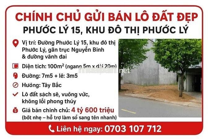 chủ gửi bán lô đất đường phước lý 15 khu đô thị phước lý