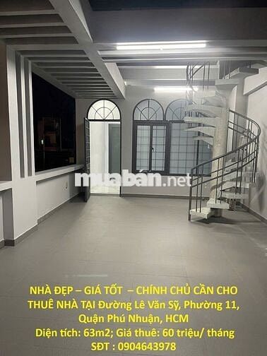 CHO THUÊ NHÀ TẠI Đường Lê Văn Sỹ, Phường 11, Quận Phú Nhuận, HCM