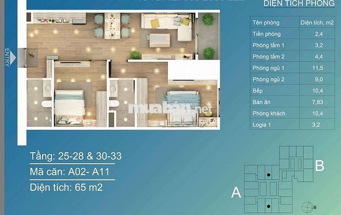 Chỉ 2.9 tỷ sở hữu căn hộ 2PN, 2VS, 61.7m2, Hà Đông