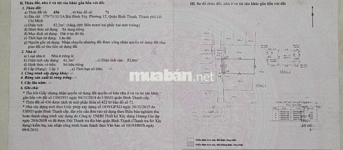 Bán nhà số 170/71/11/1A Bùi Đình Túy, P12.Q.bình thạn