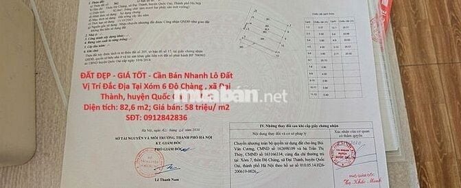 Bán Nhanh Lô Đất Vị Trí Đắc Địa Tại xã Đại Thành,huyện Quốc Oai,Hà Nội