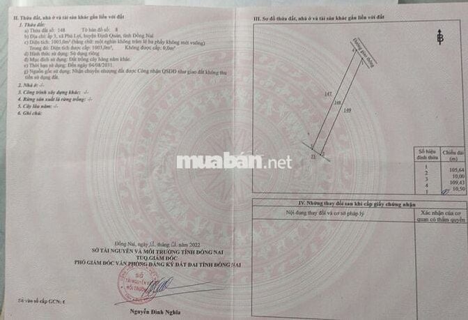 Bán thửa 148 bản đồ 8 ấp 3 Phú Lợi.định quán .600