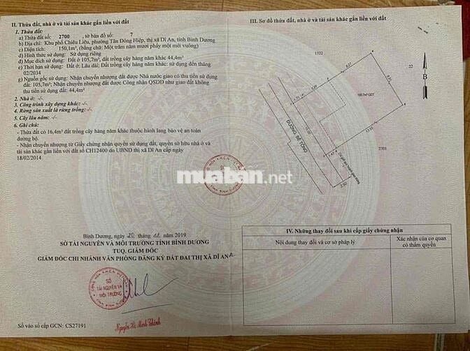 Bán nhà 150m gần chợ tân long dĩ an bình dương