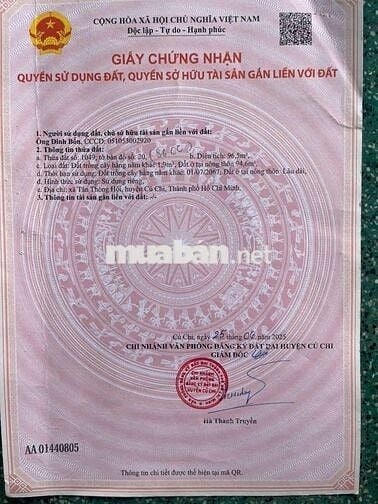 Bán Đất Mặt tiền đường 28 xã tân thông hội .giá 1ty830/97m2 SHR XDTD