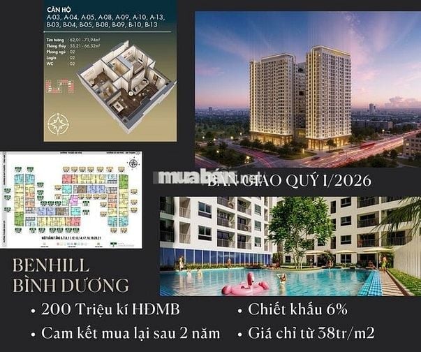 Quỹ ngoại giao Benhill Bình Dương, chỉ từ 38tr/m2, cam kết mua lại.