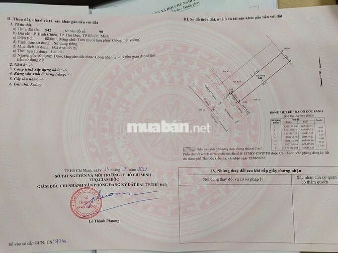 Bán đất thổ cư tại Bình chiểu, Thủ đức 88m2 đường 7met