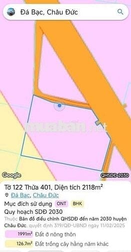 BÁN GẤP LÔ ĐẤT MẶT TIỀN ĐƯỜNG LỚN – ĐÁ BẠC, CHÂU ĐỨC, BR-VT