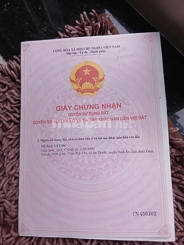 Bán 2 lô đất gần mặt tiền Phú Vân, Bình Định, 12x60m, sổ hồng 