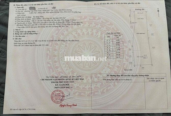 BÁN LÔ ĐẤT GẦN ĐƯỜNG DT746 TÂN UYÊN, 1100M2, 14X80, Chỉ 9.5tr/m2