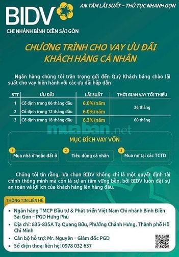 HOT HOT HOT Ngân hàng BIDV, tư vấn cho vay lãi suất ưu đãi!