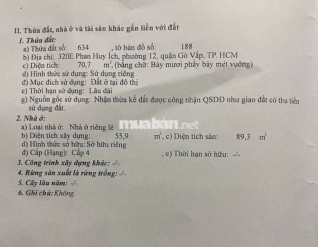 Cần bán nhà cấp 4 , cách Phan Huy Ích 20 met