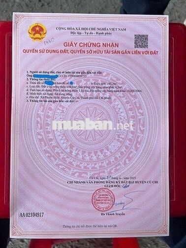 Bán đất Đường Ba Sa, Xã Phước Hiệp, Củ Chi 850tr 105m2 cách QL22 1km