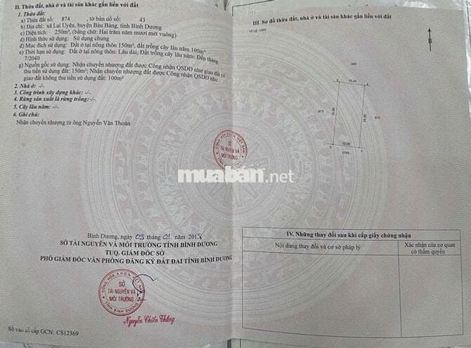 Bán Đất TT Lai Uyên, Bàu Bàng 250m2 TC 150m2