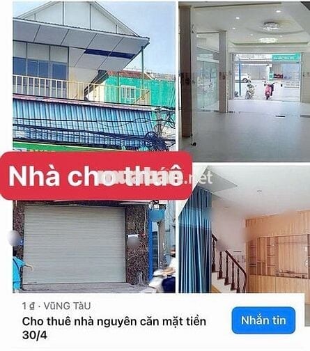 CHO THUÊ NHÀ NGUYÊN CĂN MẶT TIỀN ĐƯỜNG 30/4 : 17tr TL