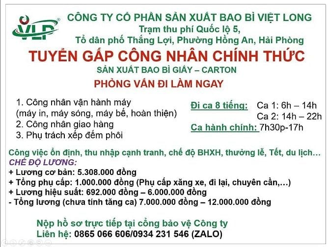 Tuyển công nhân đủ sức khỏe trên 18 tuổi