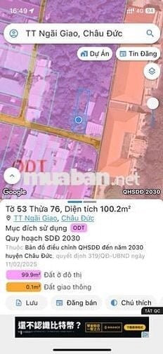 Đất ngay trung tâm Ngãi Giao. Sau lưng UBND xã.