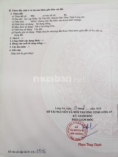 BÁN ĐẤT THỔ CƯ 100%  ẤP LẬP ĐIỀN ( CHÍNH CHỦ)