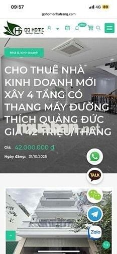 CHO THUÊ NHÀ KINH DOANH MỚI XÂY 4 TẦNG CÓ THANG MÁY ĐƯỜNG THÍCH QUẢNG